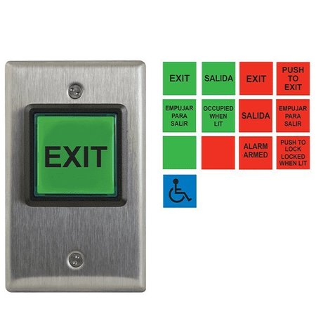 CAMDEN Camden:  LED illuminated exit switch English and Spanish insert labels, 12V - 28V LED Illuminated CMD-CM-30U